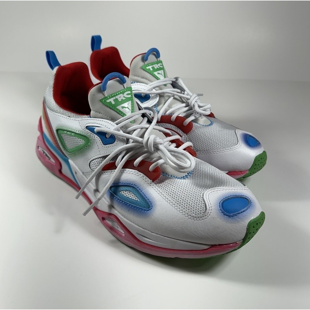 PUMA TRC Blaze Neon Sneakers Shoes White‎ Multicolor Mens Sz 8.5 *NEW* 386783-01
